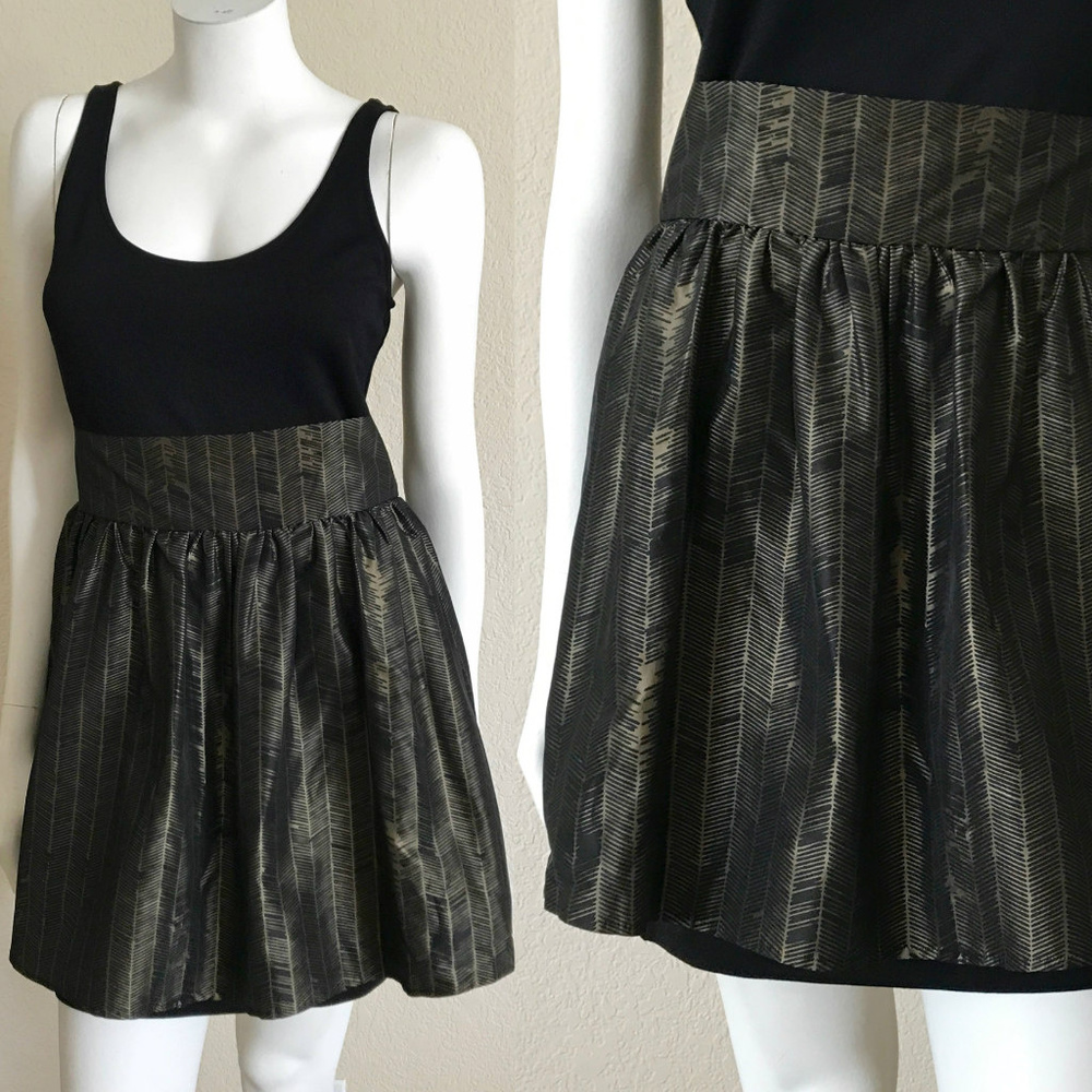 Bodycon Mini Cocktail Dress w Chevron Silk Overlay